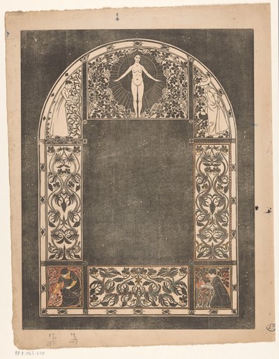 Design pro rám kalendáře pro rok 1901 s ženami a květinami od Gerrit Willem Dijsselhof
