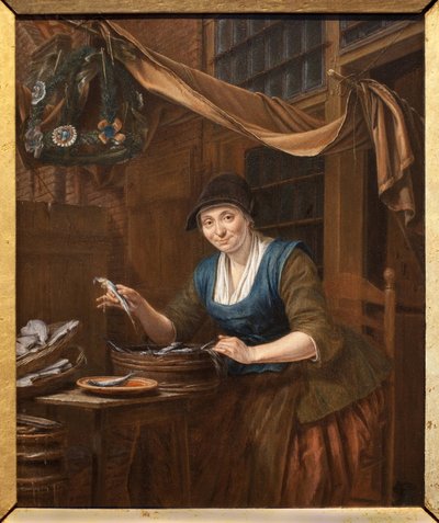 Obchodník s rybami. Malba Gerrita Zegelaara (1719-1794), olej na dřevě, polovina 18. století. Muzeum výtvarných umění v Angers. od Gerrit Zegelaar
