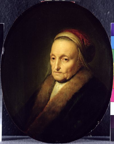 Hlava stařeny s kožešinovým límcem, po roce 1630 od Gerrit Dou