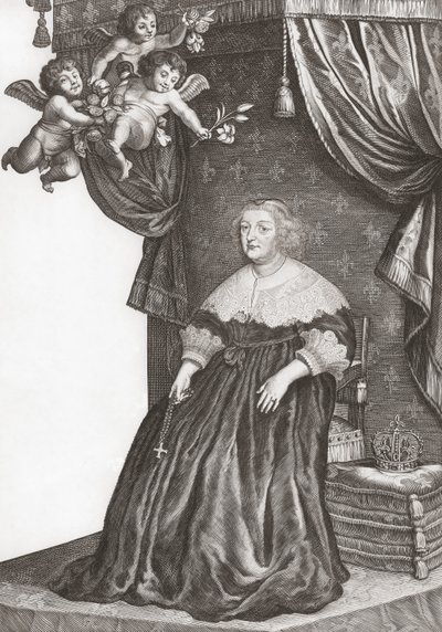 Marie de Medici, královna Francie. Portrét (tisk) od Gerrit van (after) Honthorst