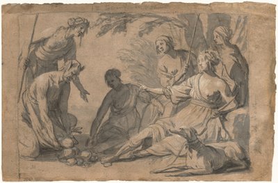 Diana a čtyři nymfy přijímají dárky od satyra od Gerrit van Honthorst