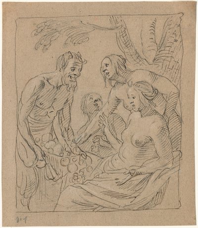 Diana a dvě nymfy přijímají dárky od satyra (recto) od Gerrit van Honthorst