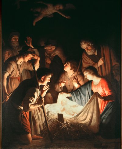 Klanění pastýřů - olej na plátně, kolem roku 1640 od Gerrit van Honthorst
