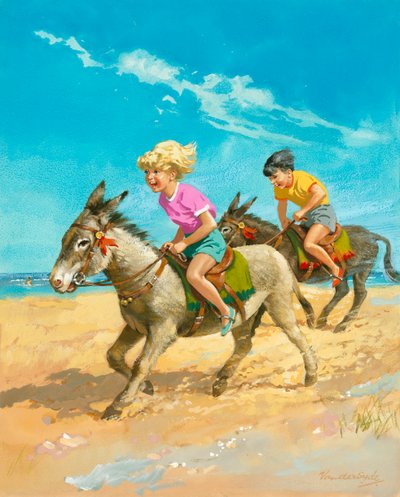 Chlapec a dívka na oslech na pláži od Gerritt Vandersyde