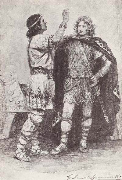 Ilustrace k knize The Story of Hereward, The Champion of England (litografie) od Gertrude E. Demain (after) Hammond