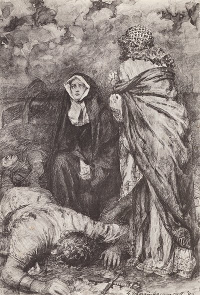 Ilustrace k knize The Story of Hereward, The Champion of England (litografie) od Gertrude E. Demain (after) Hammond