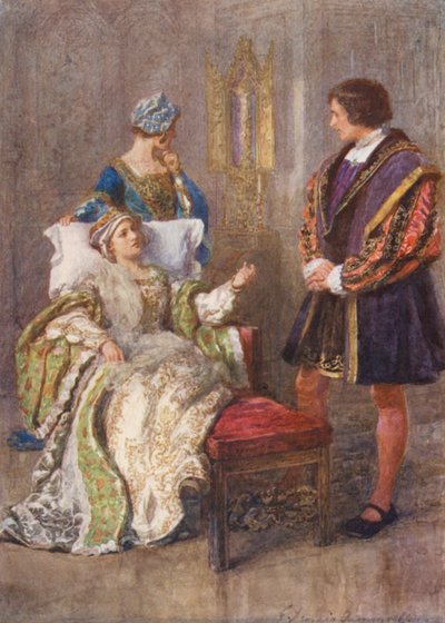 Shakespeare, Král Jindřich VIII (barevná litografie) od Gertrude E. Demain (after) Hammond