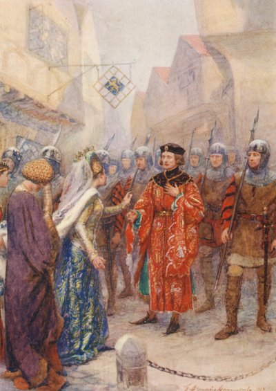 Shakespeare, Král Richard II (barevná litografie) od Gertrude E. Demain (after) Hammond