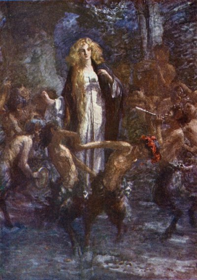 "Satyrové tančili kolem ní v radosti" (barva litho) od Gertrude E. Demain (after) Hammond