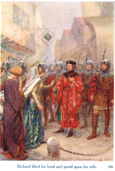 „Richard zvedl hlavu a pohlédl na svou ženu“, ilustrace z „Shakespearových příběhů anglických králů“, vydané nakladatelstvím George Harrap & Son od Gertrude E. Demain Hammond