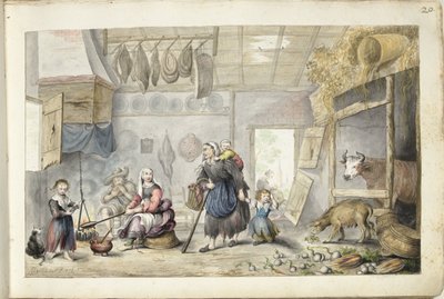 Interiér farmy (charita nebo chudoba) od Gesina ter Borch (signed by artist)