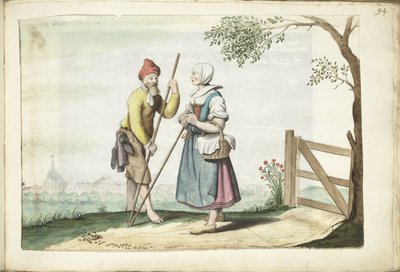 Farmářský pár v rozhovoru od Gesina ter Borch (signed by artist)