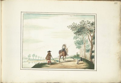 Pán a dáma na koni a chodec v krajině od Gesina ter Borch (signed by artist)