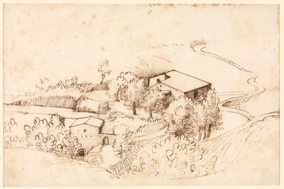 Farma se stromy v kopcovité krajině verso, 1567. od Gherardo Cibo