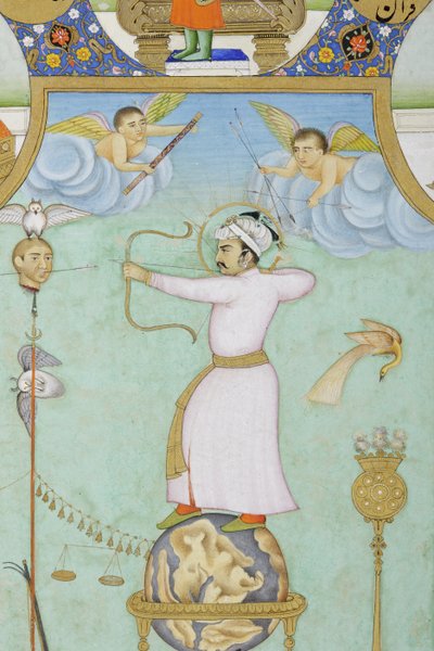 Detail z alegorického portrétu Jahangir (neprůhledný akvarel a zlato na papíře) od Ghulam Ali Khan