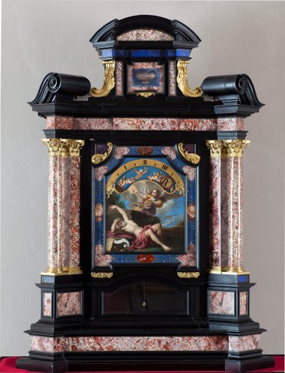 Hodiny s vyobrazením slyšení svatého Jeronýma u trubky posledního soudu Malba Giacinto Brandi (1621-1691) Struktura a mechanismus realizovaný Giuseppem Campanim - 17. století Rozměr 128x100x44 cm Genes musei di strada nuova od Giacinto Brandi