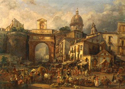 Itálie, Neapol, trh v Porta Capuana od Giacinto Gigante od Giacinto Gigante