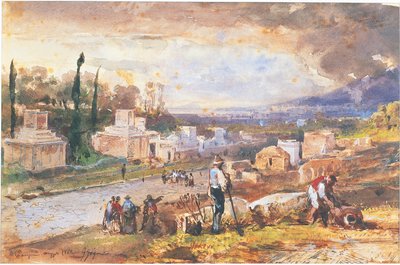 Itálie, Pompeje, Ulice hrobek 1862 (akvarel) od Giacinto Gigante