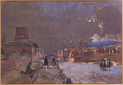 Itálie, Ulice hrobek v Pompejích (akvarel) od Giacinto Gigante