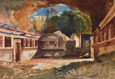 Tepidárium, Pompeje, s doplňky princezny Marie Annunziaty di Borbone (1843-1871), 1857 (tužka, wc a kvaš na papíře) od Giacinto Gigante