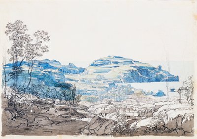 Pohled na Ischii (Lacco Ameno), c. 1845 (tužka, pero a akvarel) od Giacinto Gigante