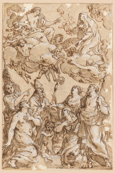 Kresba, Kristus a Panna Marie se svatými patrony z Pistoie, 1638 od Giacinto Gimignani