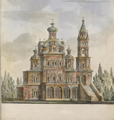 Projekt kostela Nanebevzetí Panny Marie v ulici Pokrovka v Moskvě od Giacomo Antonio Domenico Quarenghi