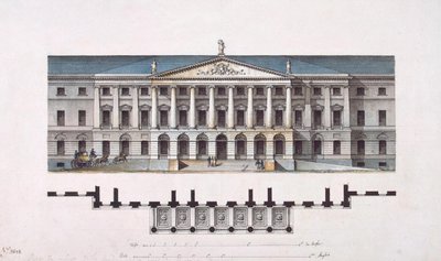 Projekt Smolného ústavu. Hlavní fasáda a půdorys přízemí, 1806-1808 od Giacomo Antonio Domenico Quarenghi