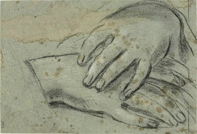 Zkřížené ruce (recto); pravá noha, částečně zakrytá drapérií (verso) od Giacomo Cavedone