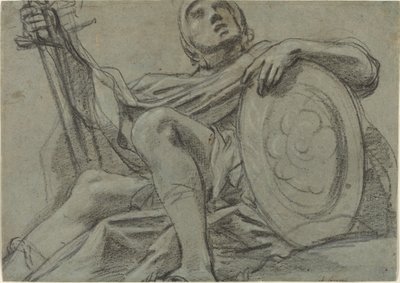 Sedící válečník držící meč a štít [recto] od Giacomo Cavedone