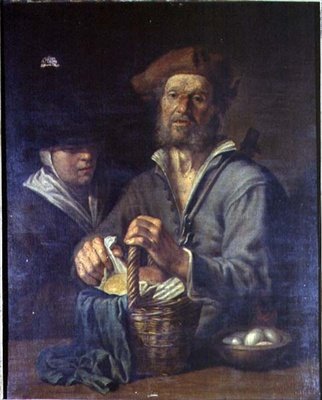 Starý sedlák a služka u stolu od Giacomo Francesco Cipper