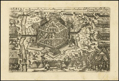 Agria - hlavní a opevněné město v Horních Uhrách, které bylo v roce 1596 obléháno tureckými kyšperskými vojsky. od Giacomo Franco