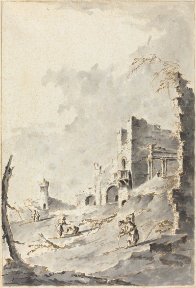 Capriccio klasických ruin s pevností od Giacomo Guardi