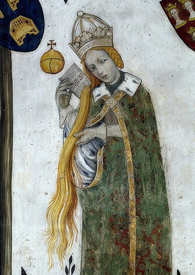 Zobrazení markýze ze Saluzza a jejich manželek jako historických a mytologických hrdinů a hrdinek. Detail: Beatrice Visconti jako aetiope, manželka Frederica I. 1418-30 od Giacomo Jaquerio