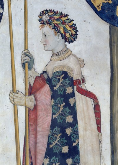 Devět hodných a devět hodných žen, detail Semiramis, 1418-30 (freska) od Giacomo Jaquerio
