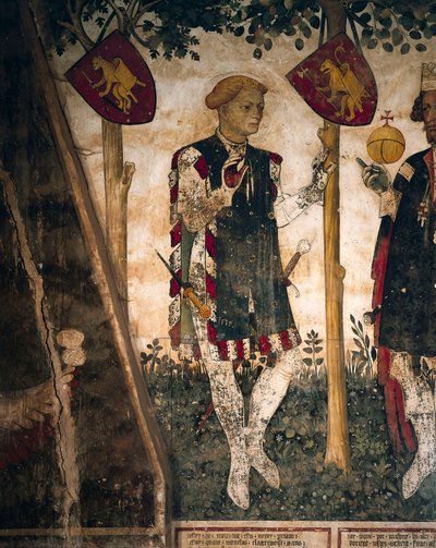 Valerano a Thomas III ze Saluzza, detail z fresek v Baronial Hall, c.1410-1430 (freska) od Giacomo Jaquerio