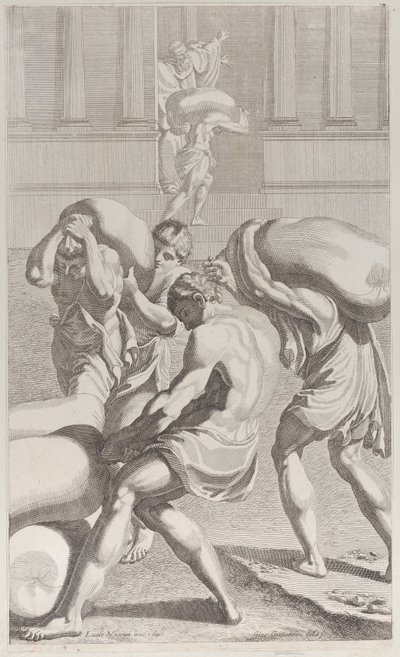 Muži přinášející pytle olova do kláštera svatého Benedikta, 1687-1717. od Giacomo Maria Giovannini