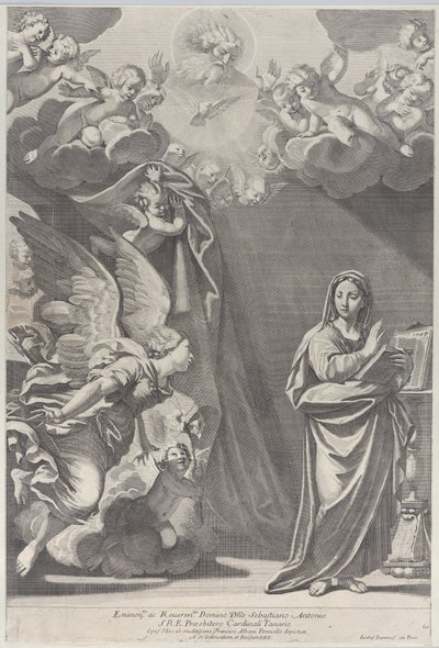 Zvěstování, s Gabrielem a dalšími anděly vlevo a Bohem Otcem nahoře, 168..., 1687-1717. od Giacomo Maria Giovannini