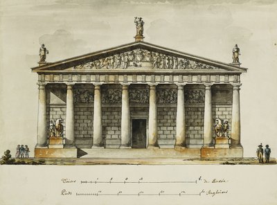Návrhy Jezdecké školy koňské gardy, Petrohrad: Výšky, řez a půdorys, od Giacomo Quarenghi