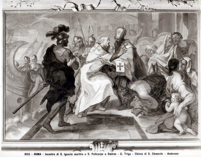 Setkání svatého Ignáce z Antiochie (asi 107 n. l.) a svatého Polykarpa ze Smyrny (asi 69 až 155 n. l.) od Giacomo Triga
