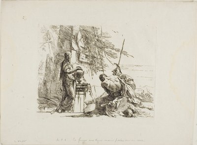 Žena s rukama na váze, voják a otrok, od Capricci od Giambattista Tiepolo