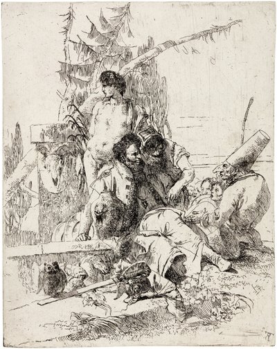 Punchinello dává rady ze série „Scherzi di Fantasia“ od Giambattista Tiepolo