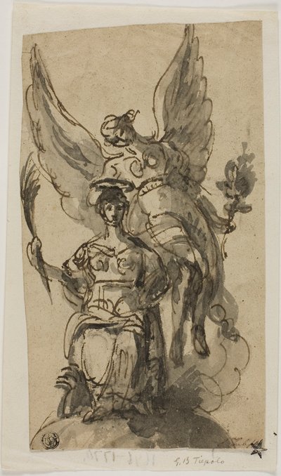 Sedící žena korunovaná andělem od Giambattista Tiepolo
