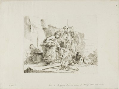Sedící mládež opřená o urnu, od Capricci od Giambattista Tiepolo