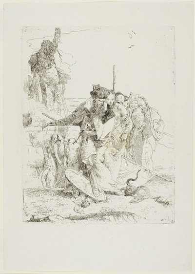 Šest lidí, kteří sledují hada, od Scherzi od Giambattista Tiepolo
