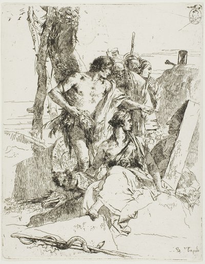 Objev hrobky Punchinello ze Scherzi od Giambattista Tiepolo