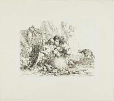 Dva kouzelníci a dítě ze Scherzi od Giambattista Tiepolo