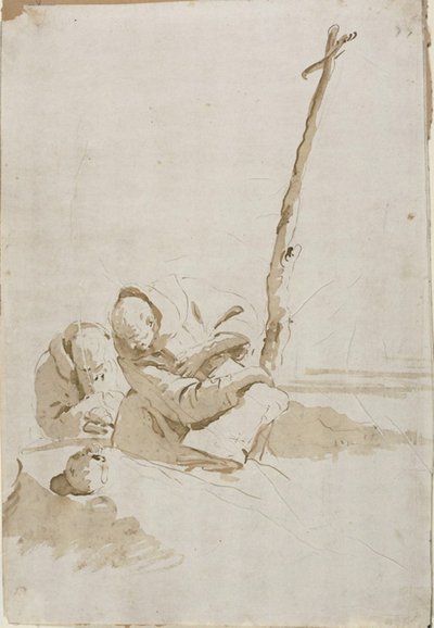 Dva mniši uvažující o lebce od Giambattista Tiepolo