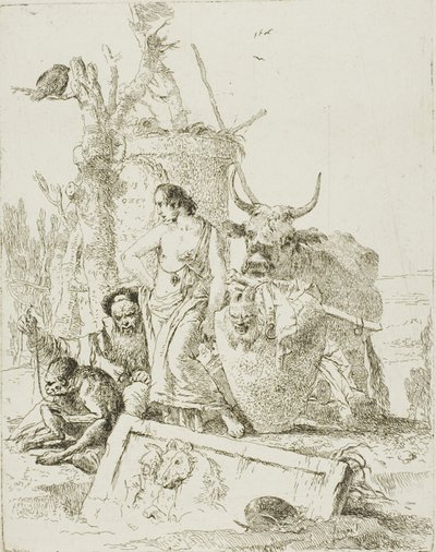Mladí pastýři a starý muž s opicí, ze Scherzi od Giambattista Tiepolo