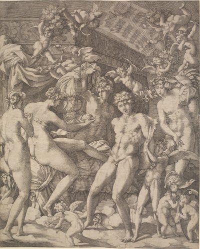 Venuše a Mars s amory a třemi gracemi od Gian Jacopo Caraglio